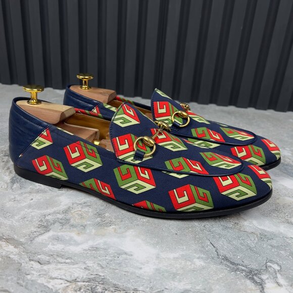 Gucci Canvas Mr. Porter Cube Horsebit Brixton Loafers Blue 8 G or 8.5 US 42 EUR - Picture 5 of 12